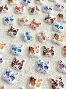 30 件混色日式卡通狐狸头面具美甲装饰 DIY 指甲饰 指甲宝石 美甲用品 指甲 - 彩色 - 查看 4