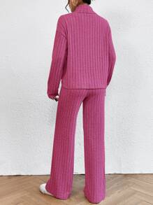 SHEIN Essnce High Neck Drop Shoulder Tee & Pants - Hot Pink - View 2