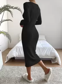 SHEIN Essnce 交疊領條紋針織洋裝