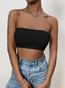 SHEIN EZwear Áo ống siêu ngắn màu trơn thường ngày dành cho nữ - màu đen - Xem 1