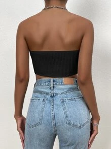 SHEIN EZwear Áo ống siêu ngắn màu trơn thường ngày dành cho nữ - màu đen - Xem 2