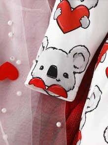 SHEIN Vestido Delantera Con Lazo Y Diadema Para Bebé Niña Con Estampado De Corazones Y Osos Y Adornos De Volantes - Multicolor - Ver 4