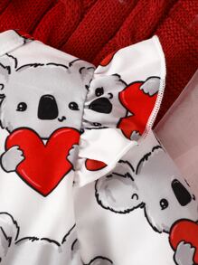 SHEIN Vestido Delantera Con Lazo Y Diadema Para Bebé Niña Con Estampado De Corazones Y Osos Y Adornos De Volantes - Multicolor - Ver 5