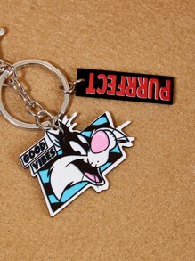 LOONEY TUNES X SHEIN Cartoon Cat & Letter Charm Keychain - Black - View 7