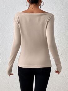 SHEIN Frenchy Boat Neck Ruched Front Tee