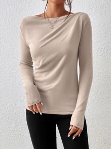 SHEIN Frenchy Boat Neck Ruched Front Tee