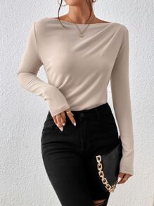 SHEIN Frenchy Boat Neck Ruched Front Tee