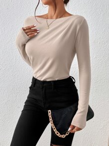 SHEIN Frenchy Boat Neck Ruched Front Tee