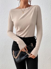 SHEIN Frenchy Boat Neck Ruched Front Tee