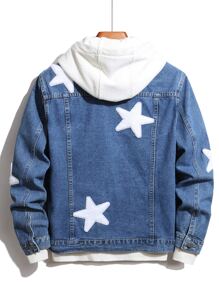 Manfinity Men Star Patched Denim Jacket Without Hoodie - Medium Wash - View 2