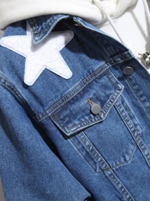 Manfinity Men Star Patched Denim Jacket Without Hoodie - Medium Wash - View 3