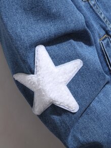 Manfinity Men Star Patched Denim Jacket Without Hoodie - Medium Wash - View 4