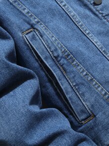 Manfinity Men Star Patched Denim Jacket Without Hoodie - Medium Wash - View 5