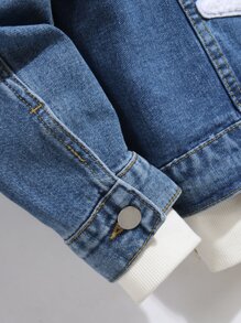 Manfinity Men Star Patched Denim Jacket Without Hoodie - Medium Wash - View 7