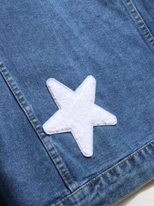 Manfinity Men Star Patched Denim Jacket Without Hoodie - Medium Wash - View 8