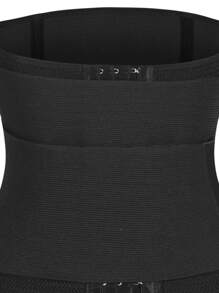 Women's Black Fabric High Stretch Casual Sporty Button Front Waist Trainer Gym Belt For Squats - Black - View 3
