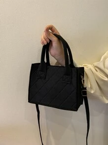 Stitch Detail Double Handle Square Bag - Black - View 7