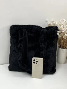 毛絨、柔軟、毛絨、蓬鬆簡約蓬鬆單肩手提包適合女孩、女士、大學生、菜鳥和白領上班、辦公室、通勤、秋冬、暖冬、戶外 - 黑色 - 查看 6