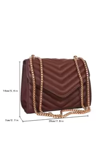 Mini Chevron Chain Flap Square Bag - Brown - View 8