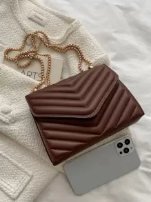 Mini Chevron Chain Flap Square Bag - Brown - View 5