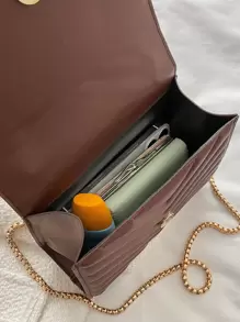 Mini Chevron Chain Flap Square Bag - Brown - View 6