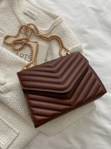 Mini Chevron Chain Flap Square Bag - Brown - View 7