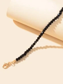 Minimalist Beaded Anklet - Black - View 2