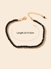 Minimalist Beaded Anklet - Black - View 3