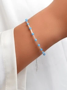 1入組簡約風半透明圓形抹胸藍色串珠手鏈 - 彩色 - 查看 1