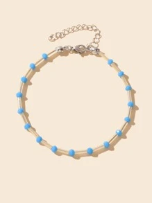 1入組簡約風半透明圓形抹胸藍色串珠手鏈 - 彩色 - 查看 2