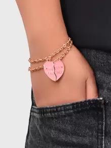 2 chiếc Vòng tay trái tim có chi tiết chữ cái - Hồng - Xem 1