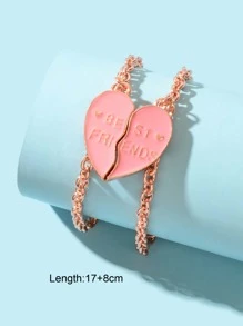 2 chiếc Vòng tay trái tim có chi tiết chữ cái - Hồng - Xem 3