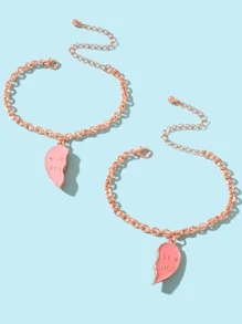 2 chiếc Vòng tay trái tim có chi tiết chữ cái - Hồng - Xem 2