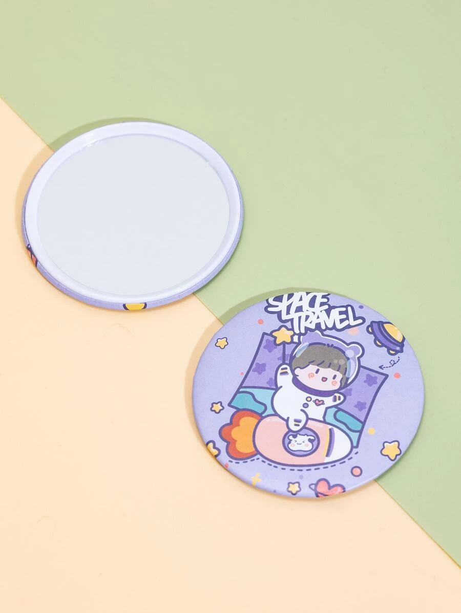 Cartoon Graphic Round Mirror - Multicolor - View 1