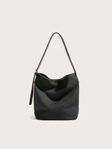 Bolso de hombro con textura - Negro - Ver 2