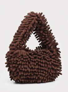 Solid Fluffy Soft Candy Color Satchel Bag, Y2K Style Women Handbags, Vacation Travel Purse For Girls, Cute Charm Clutch,Mop Shoulder Bags - Coffee Brown - View 6