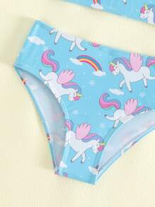 年轻女孩随机独角兽和彩虹印花比基尼套装夏日海滩 - 藍色 - 查看 4