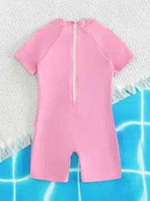 Young Girl Unicorn Print Contrast Raglan Sleeve One Piece Swimsuit Summer Holiday