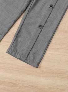 SHEIN 年輕女孩按鈕細節paperbag腰帶褲 - 灰色 - 查看 5