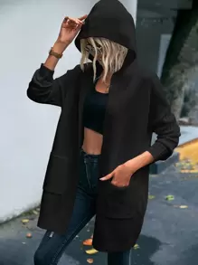 EMERY ROSE Cárdigan con capucha de manga larga con estampado de letras y bolsillos duales