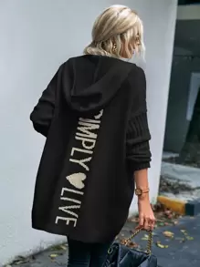 EMERY ROSE Cárdigan con capucha de manga larga con estampado de letras y bolsillos duales
