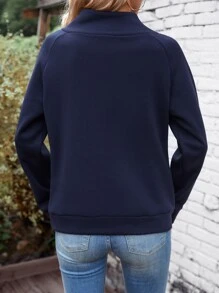 SHEIN LUNE Button Detail Raglan Sleeve Sweatshirt Graduation,Back To School Outfits,Graduation,Teacher Outfits For Women,Back To School Pullover Fall Outfit - Navy Blue - View 2