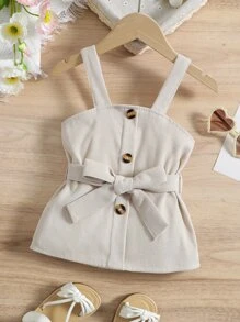 Toddler Girls Button Front Belted Corduroy Cami Top - Apricot - View 1