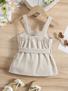 Toddler Girls Button Front Belted Corduroy Cami Top - Apricot - View 2