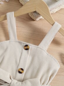 Toddler Girls Button Front Belted Corduroy Cami Top - Apricot - View 3