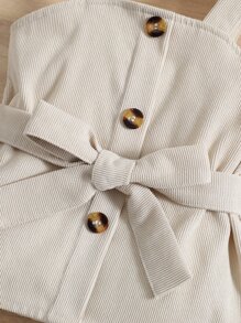 Toddler Girls Button Front Belted Corduroy Cami Top - Apricot - View 4
