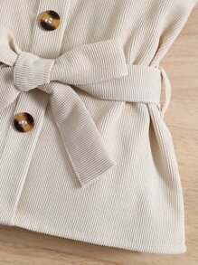 Toddler Girls Button Front Belted Corduroy Cami Top - Apricot - View 6
