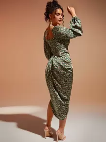 SHEIN BAE Đầm Vắt Xù Chia Buộc lại Tất cả trên in Thanh lịch - Nhiều màu - Xem 2