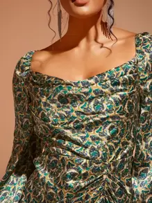 SHEIN BAE Đầm Vắt Xù Chia Buộc lại Tất cả trên in Thanh lịch - Nhiều màu - Xem 5