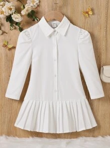 小女童泡泡袖百褶下擺襯衫洋裝